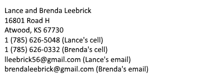 Lance & Brenda Leebrick - seven eight five - six two six - nine two nine five